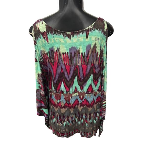 Small Ella Moss Cold Shoulder Flutter Sleeve Patterened Womens Top - Picture 9 of 13